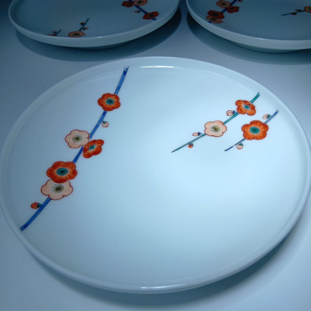 値下げ13代柿右衛門(錦)梅花文皿5枚　共箱　 未使用品　美品