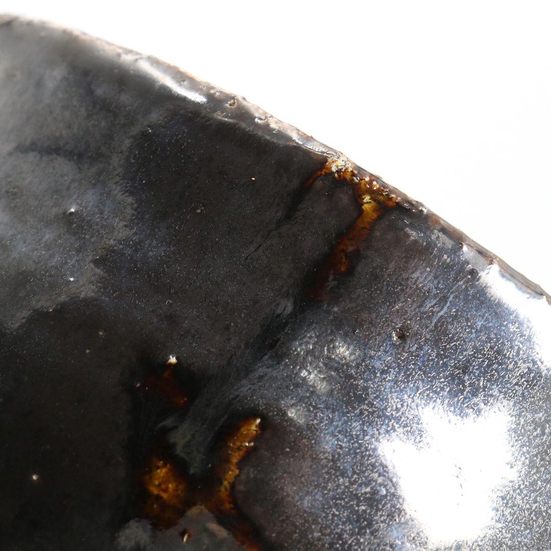 人間国宝 清水卯一作 黒釉茶碗 仕覆付 共箱共布　M837