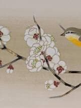 【真作】絵画　高田美一　日本画（色紙）　白梅に小禽図　春を告げる花鳥画　X39