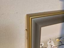 【真作】絵画　高田美一　日本画（色紙）　白梅に小禽図　春を告げる花鳥画　X39