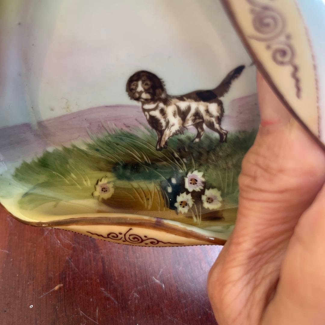 最終処分オールドノリタケレアな形のアッシュトレイ犬とお花M Japan1921〜