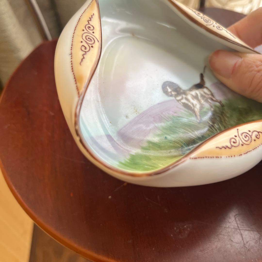 最終処分オールドノリタケレアな形のアッシュトレイ犬とお花M Japan1921〜