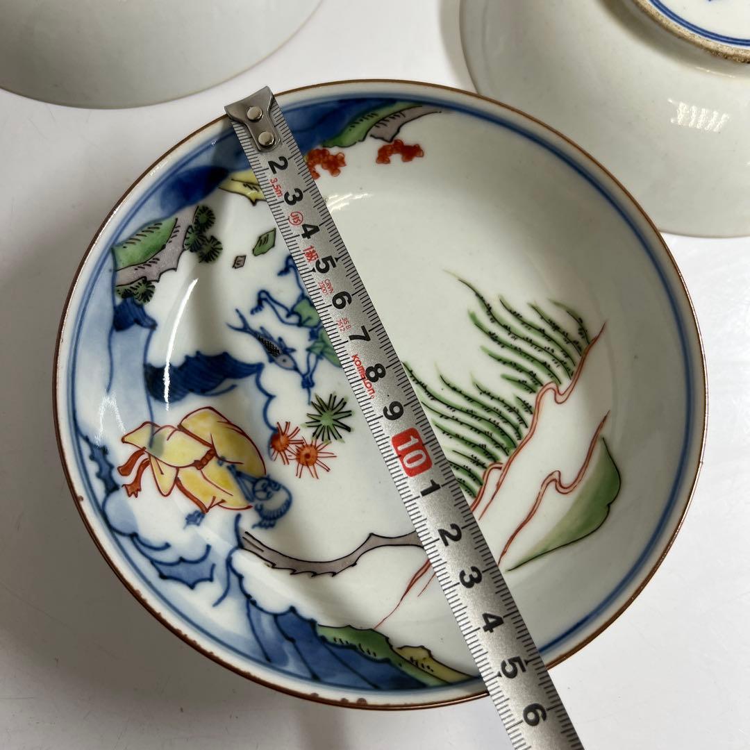 中国美術　赤絵中皿5枚　木箱付　直径約15㎝　東Y7-1022⑤