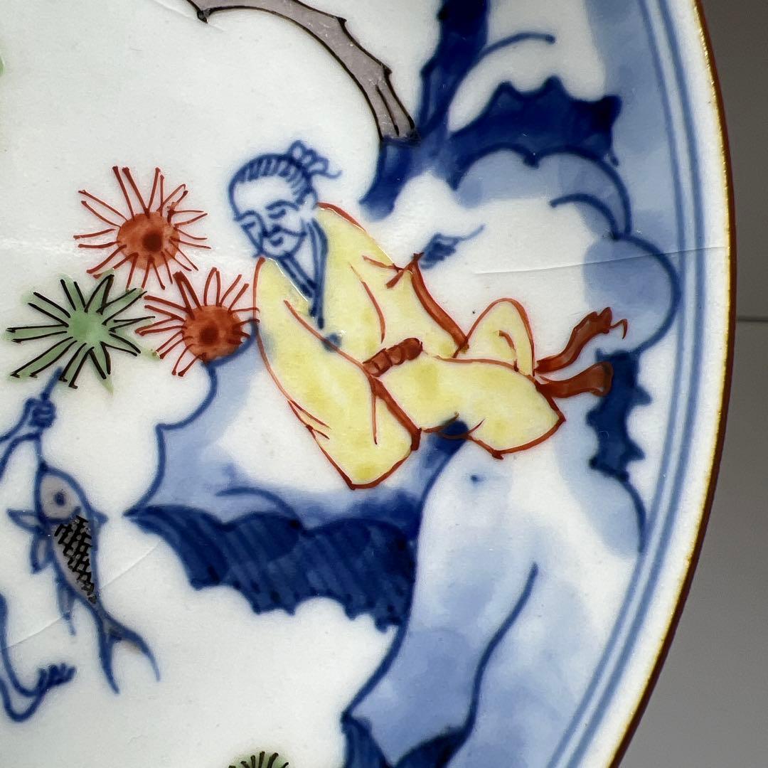 中国美術　赤絵中皿5枚　木箱付　直径約15㎝　東Y7-1022⑤