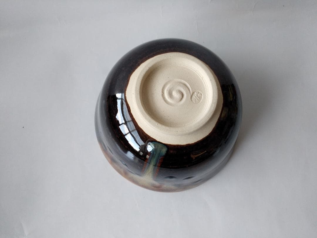 膳所焼 淡海ぜぜ 陽炎園 岩崎新定 胴〆 胴締め 茶碗 共箱 共布 栞 新品