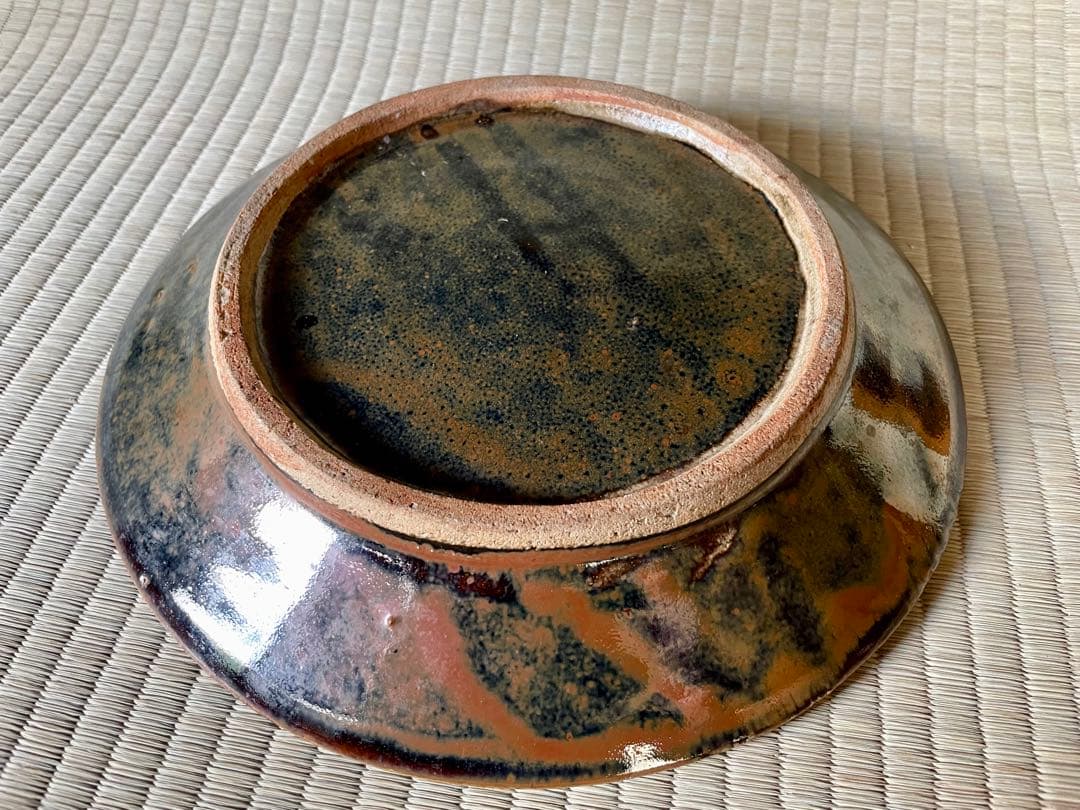 浜田庄司　柿釉抜絵皿