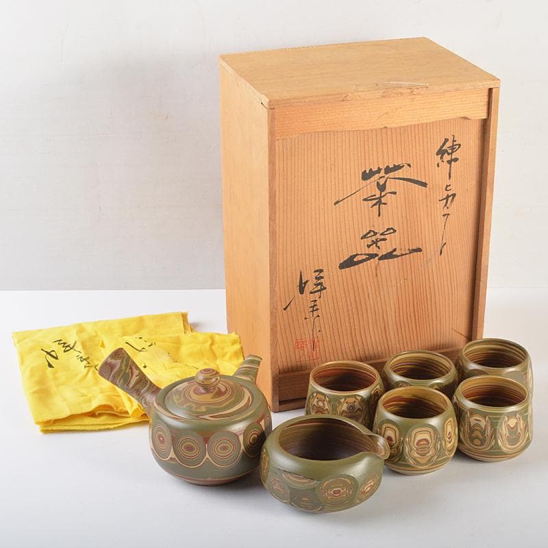 煎茶道具　常滑焼　小西洋平作　練込　茶器揃　共布共箱　D　R7511