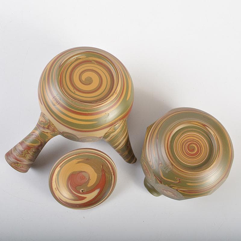 煎茶道具　常滑焼　小西洋平作　練込　茶器揃　共布共箱　D　R7511