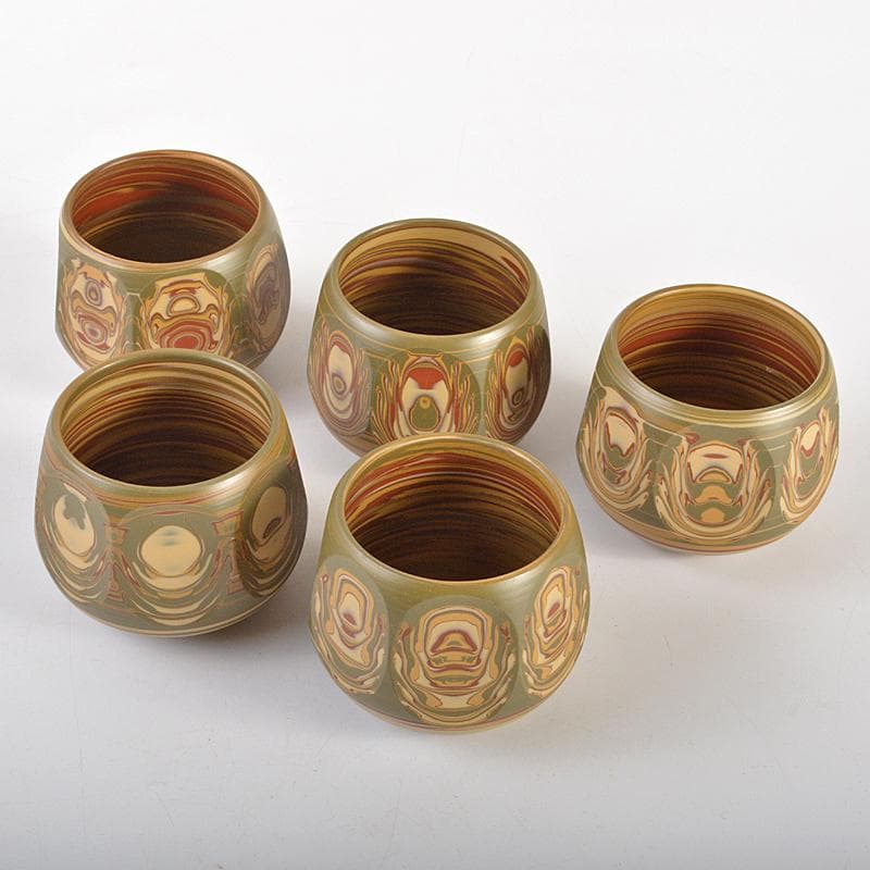 煎茶道具　常滑焼　小西洋平作　練込　茶器揃　共布共箱　D　R7511