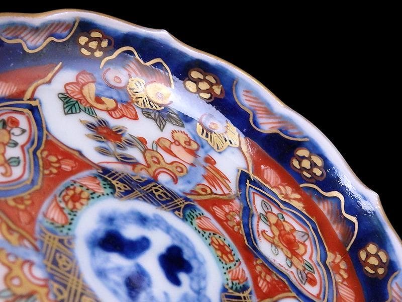 古伊万里　金襴手　橘に花鳥紋の図　豆皿　手塩皿　F222AS-fbtd