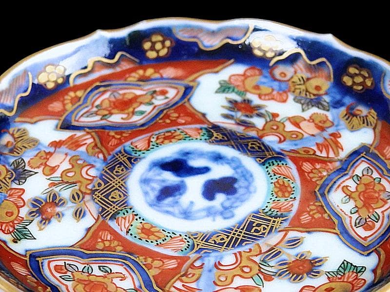 古伊万里　金襴手　橘に花鳥紋の図　豆皿　手塩皿　F222AS-fbtd