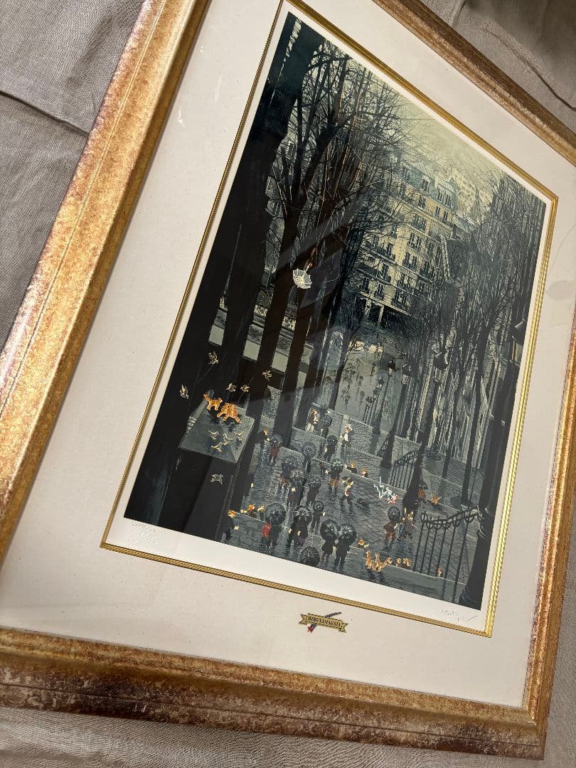 ヒロ　ヤマガタ【モンマルトルの雨傘】サイン　エディション有り　美品 　100ｃｍ