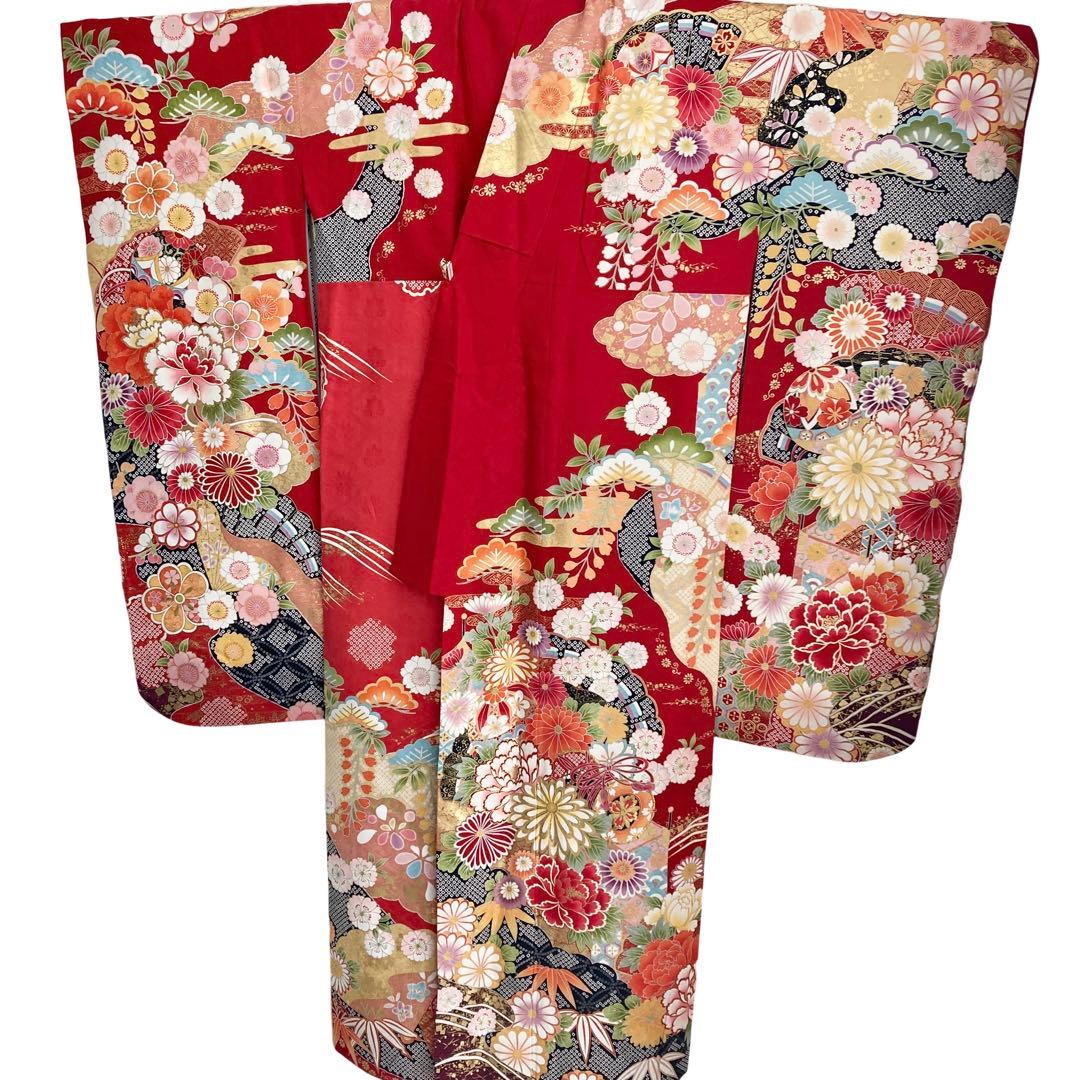 赤 古典柄 ゆったり 振袖7点セット‼️ 成人式 フルセット NO6ま6