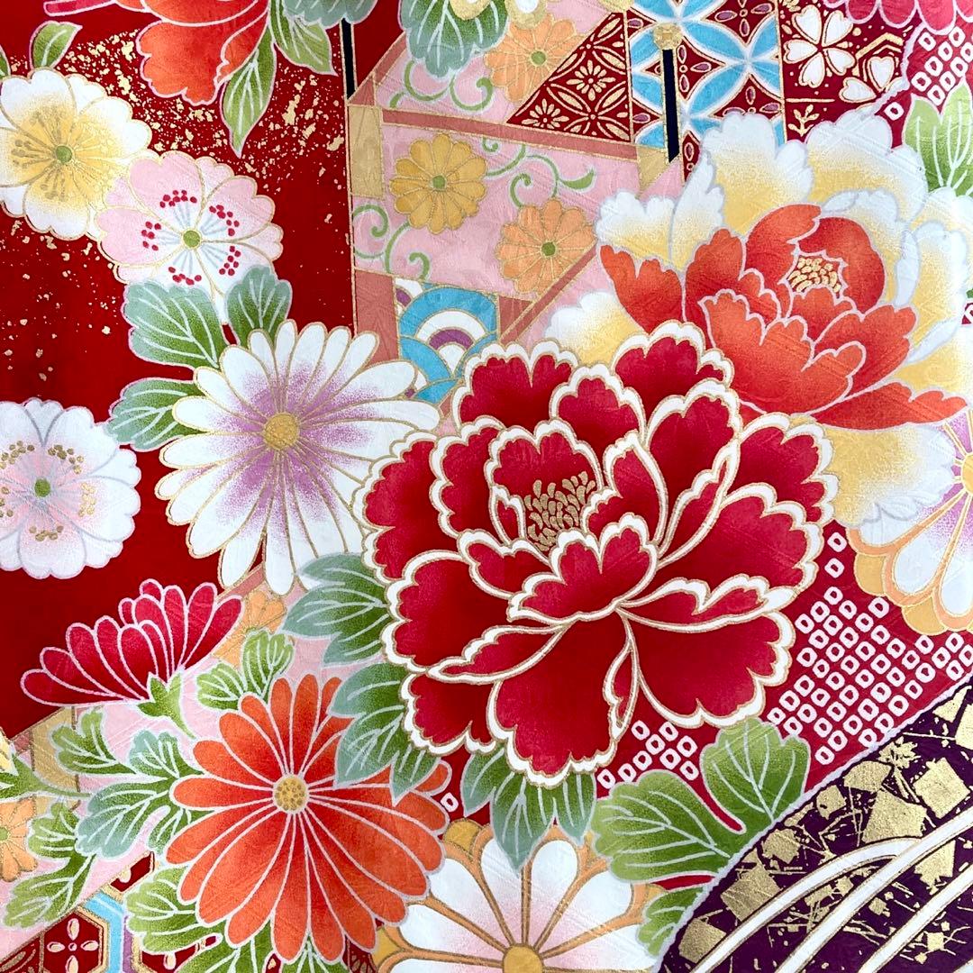 赤 古典柄 ゆったり 振袖7点セット‼️ 成人式 フルセット NO6ま6