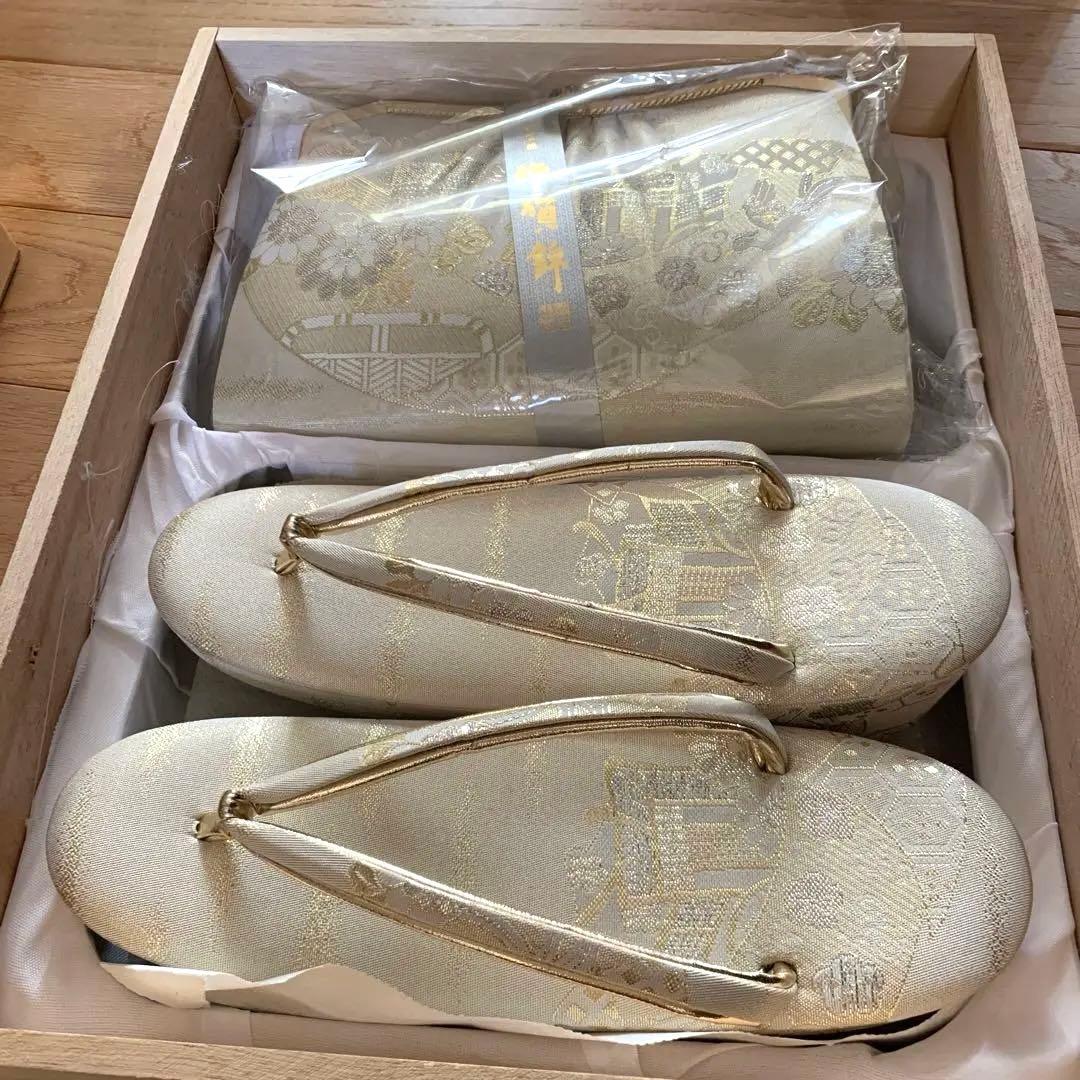 佐賀錦　草履とバッグのセット　和装　アイボリー系