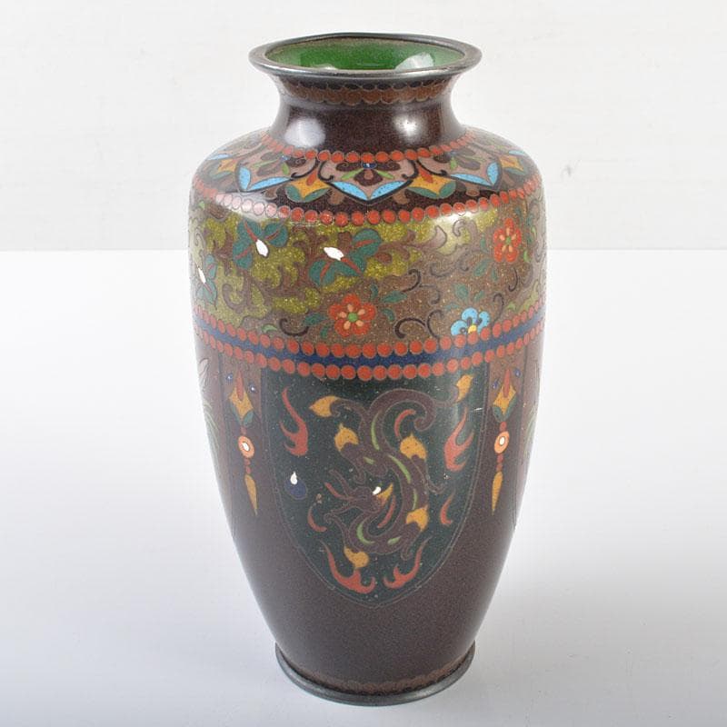 中国　古七宝琺瑯彩　龍鳳凰文瓶　M　R6349