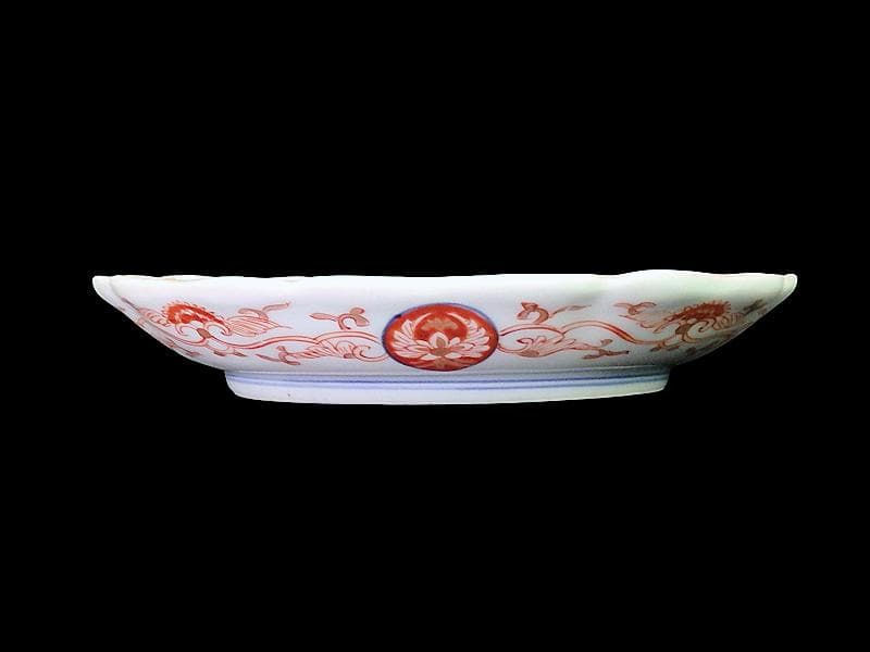 古伊万里　金襴手　松竹梅　菊花四方襷紋に花の図　６寸皿　N149AS-CYy