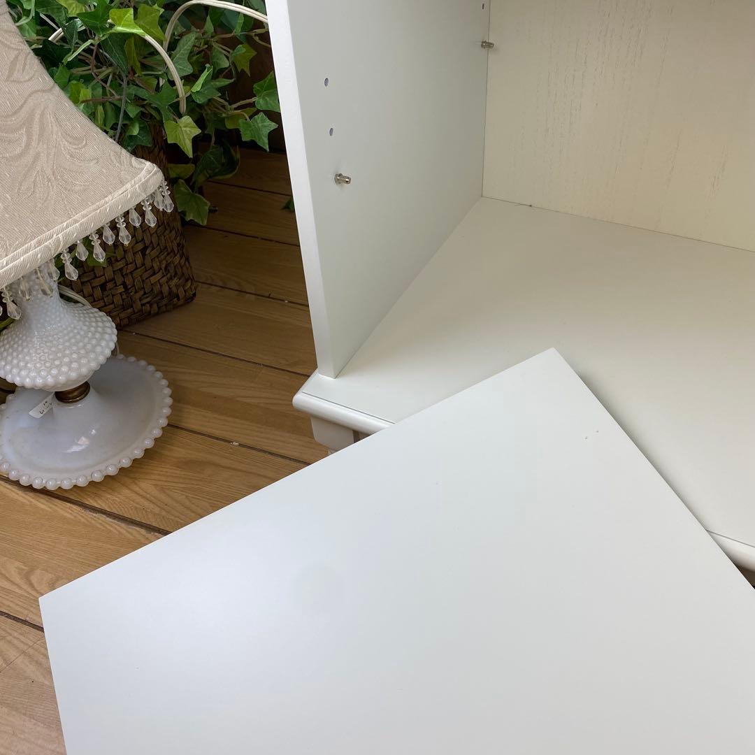 訳あり品【131】フレンチカントリー調ホワイトサイドキャビネット飾り棚収納家具