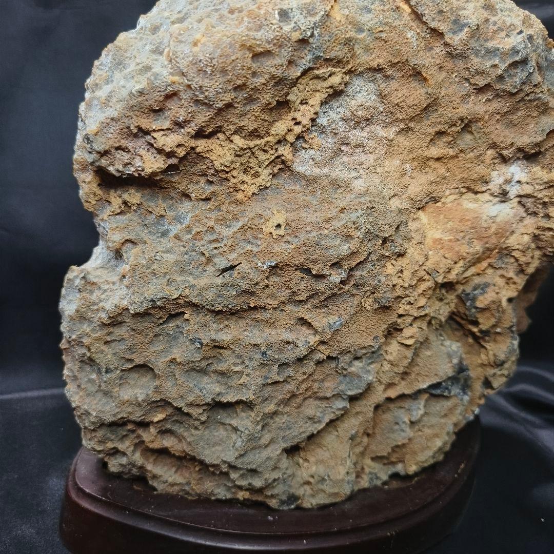 両面鑑賞石 木彫り台付メノウ 天然石瑪瑙 アゲート 風水グッズ コレクター放出