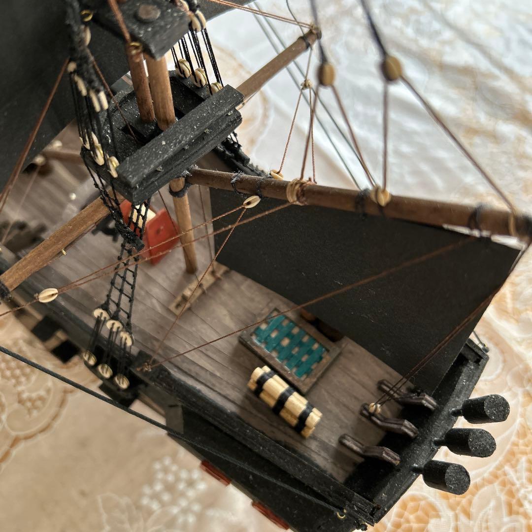 木製帆船模型 船台付き (帆船part2-U) (全てハンドメイド)