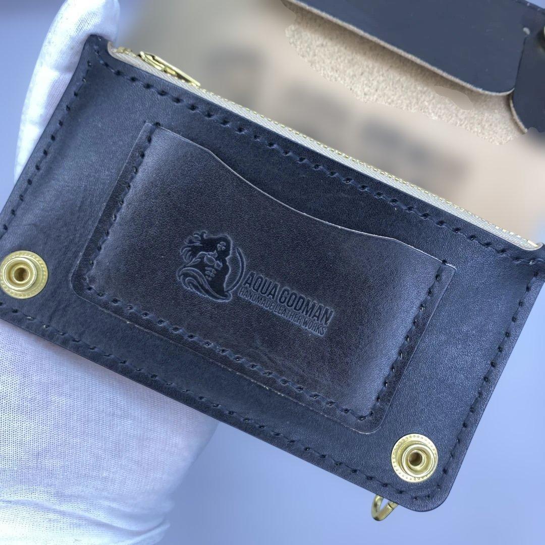 【無骨×上質】3層 丘染めブラック／ミドルトラッカーウォレットMTW