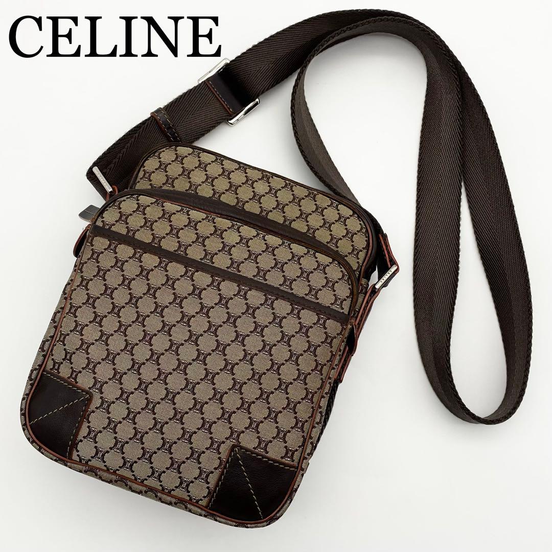 CELINE ショルダーバッグ　マカダム柄　トリオンフ金具　キャンバス×レザー