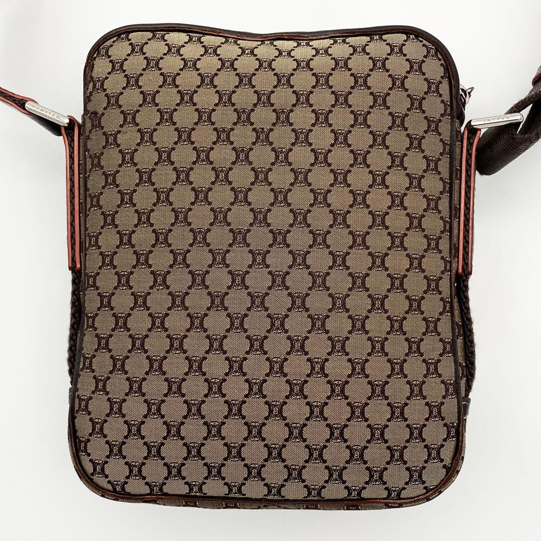 CELINE ショルダーバッグ　マカダム柄　トリオンフ金具　キャンバス×レザー