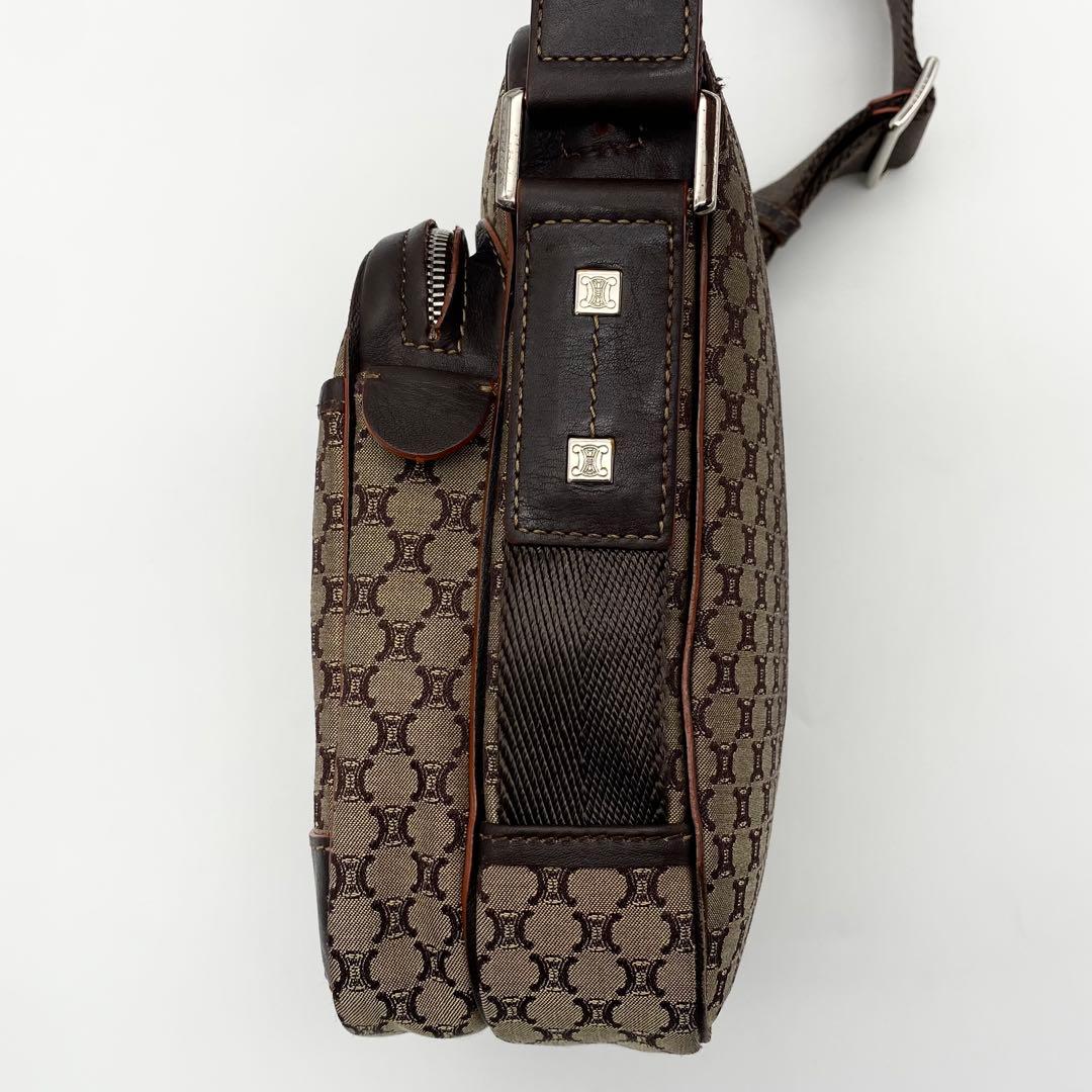 CELINE ショルダーバッグ　マカダム柄　トリオンフ金具　キャンバス×レザー