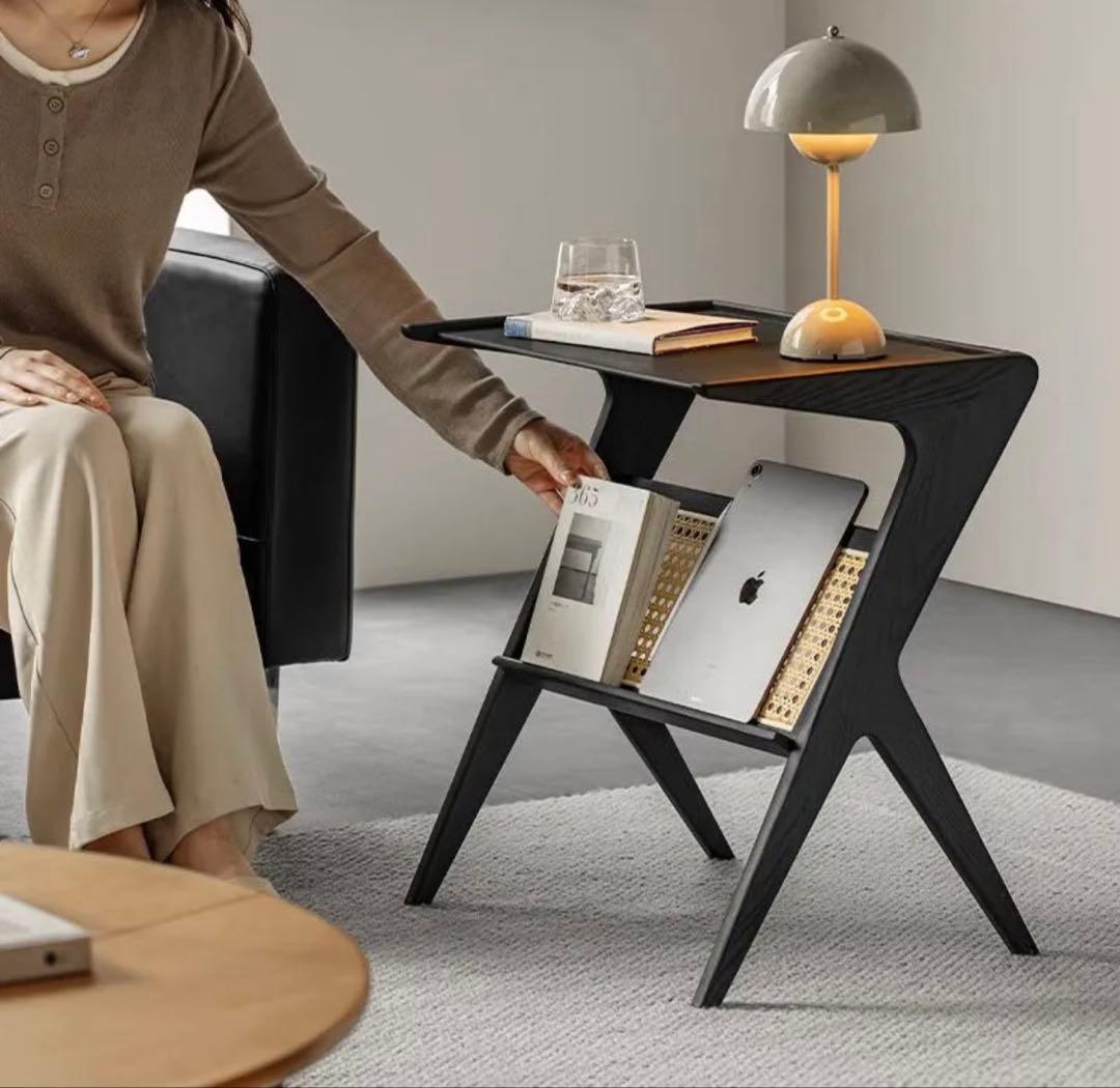 天然木ラタン調サイドテーブル