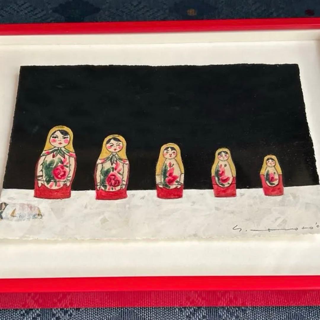 マツモトヨーコ　ドローイング　絵画　「北の国から」　マトリョーシカ　ハガキサイズ