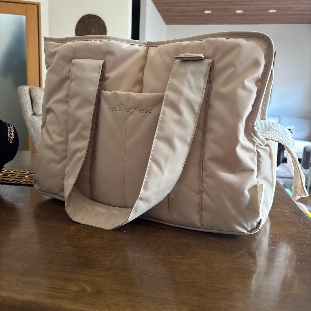 ジェラートピケ 【CAT&DOG】キルティングキャリーバック　ベージュ