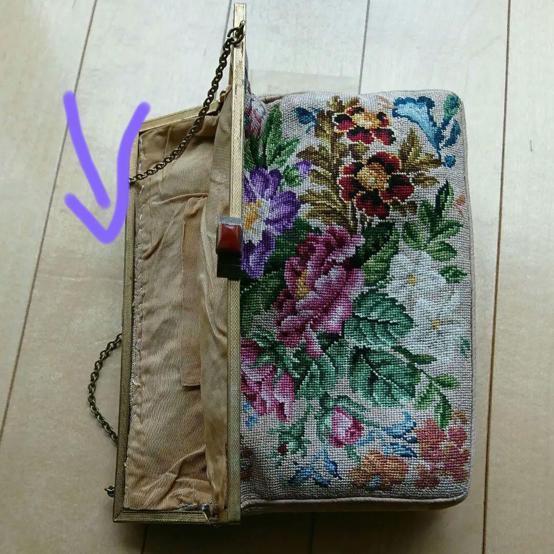 幸せバッグ、クリーニング済み、クロスステッチ、アンティークバッグ