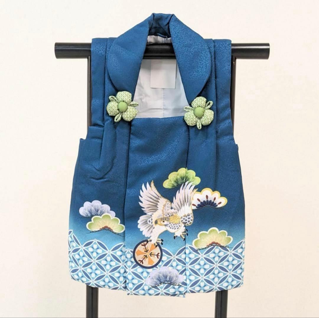 七五三3歳被布コート 【緑青鷹松七宝】男の子