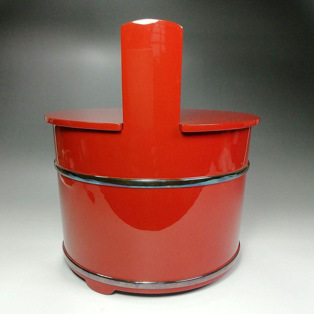 Ｓ４７３　水指　『輪島塗　朱銀箍　手桶水指』『塗師　高崎秋峰』『朱塗』　共箱