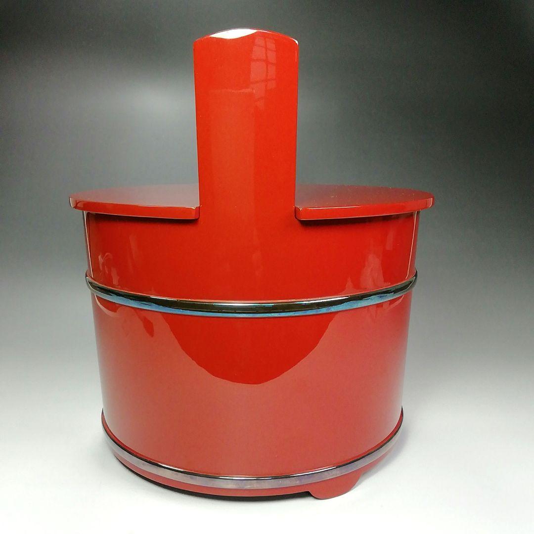 Ｓ４７３　水指　『輪島塗　朱銀箍　手桶水指』『塗師　高崎秋峰』『朱塗』　共箱