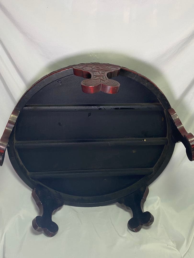 2428❣️ 丸テーブル　ちゃぶ台　中国座卓　　彫り　アンティーク　昭和レトロ