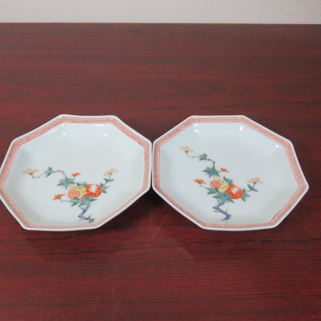 伊万里 錦八角皿 中皿 歪み 極上品 その1 ザクロ 果実 明治