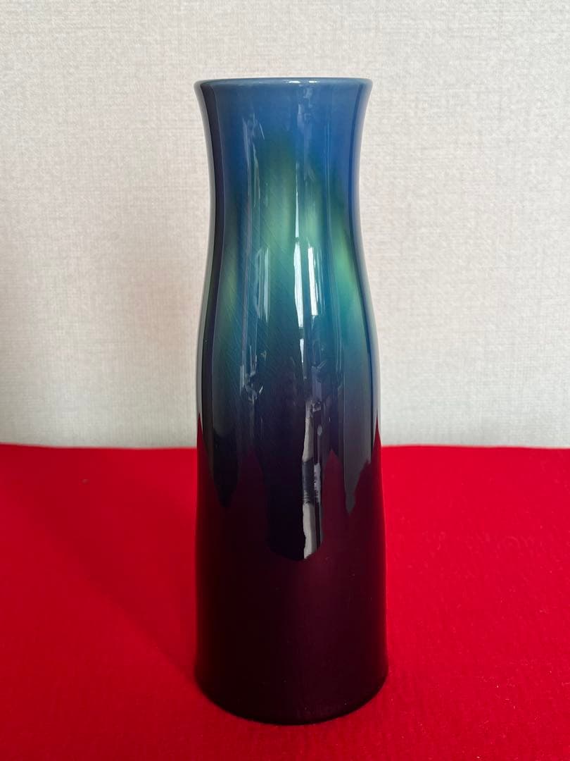 【美品】柳雨軒 三代 人間国宝 徳田八十吉 碧明釉 花入 T246