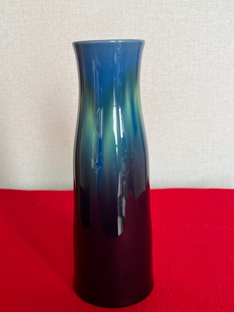 【美品】柳雨軒 三代 人間国宝 徳田八十吉 碧明釉 花入 T246