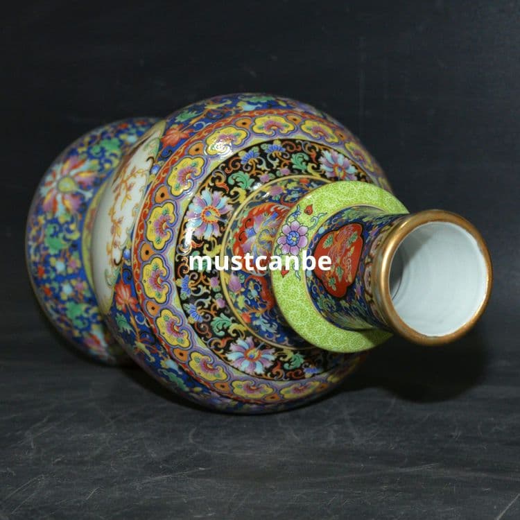 清雍正珐琅彩花鸟文描き金花瓶 景徳鎮 陶磁器 装飾品 現代工芸品 美術品 置物