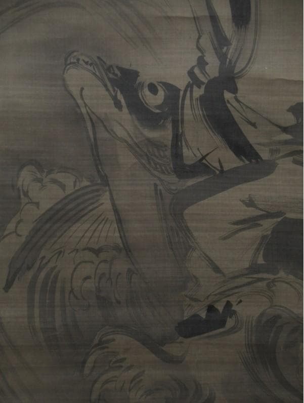 【真筆】★狩野探幽 『宮内卿法印』琴高仙人図 ★肉筆絹本 狩野派 検）雪舟