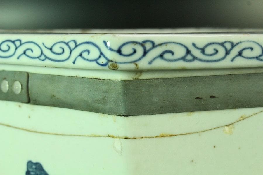 中国美術 青花 馬紋 八方器 高30cm 水屋鉢伝来 成化年製 款 K-A866