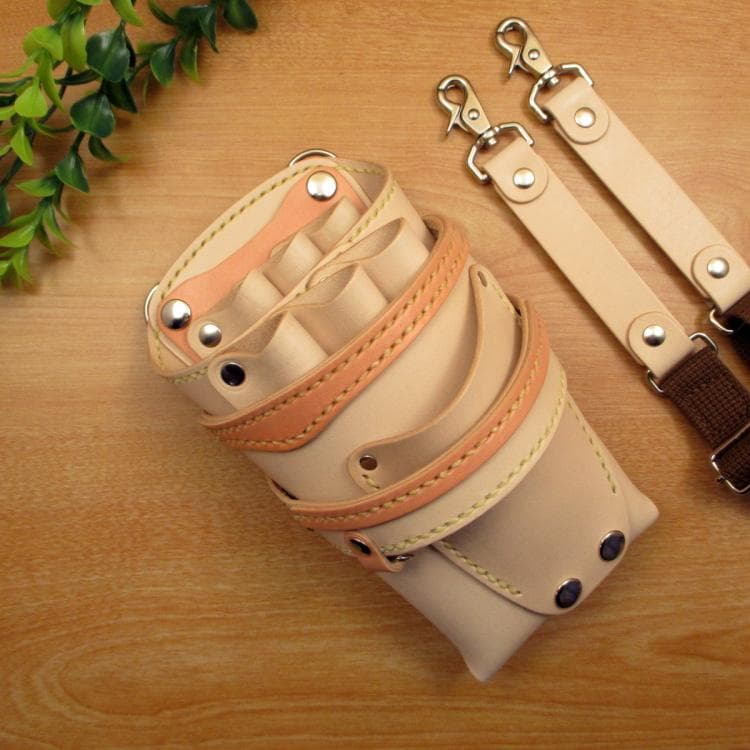 ヌメ革ナチュラル＆うす茶色　６丁差し　シザーケース　SCA-61/NH