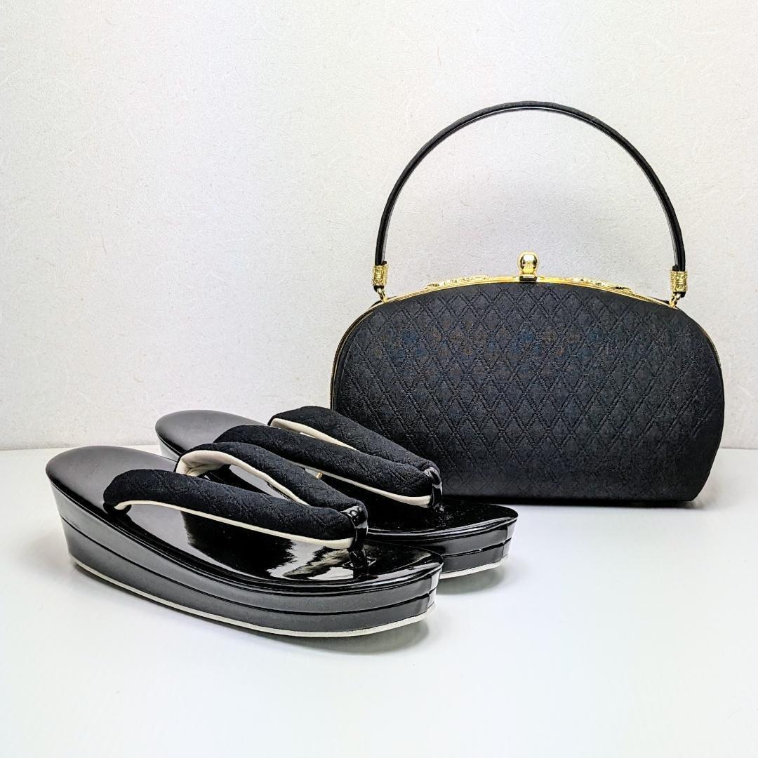 和装 草履バッグセット キルト 無地 フリーサイズ 黒 ブラック u96