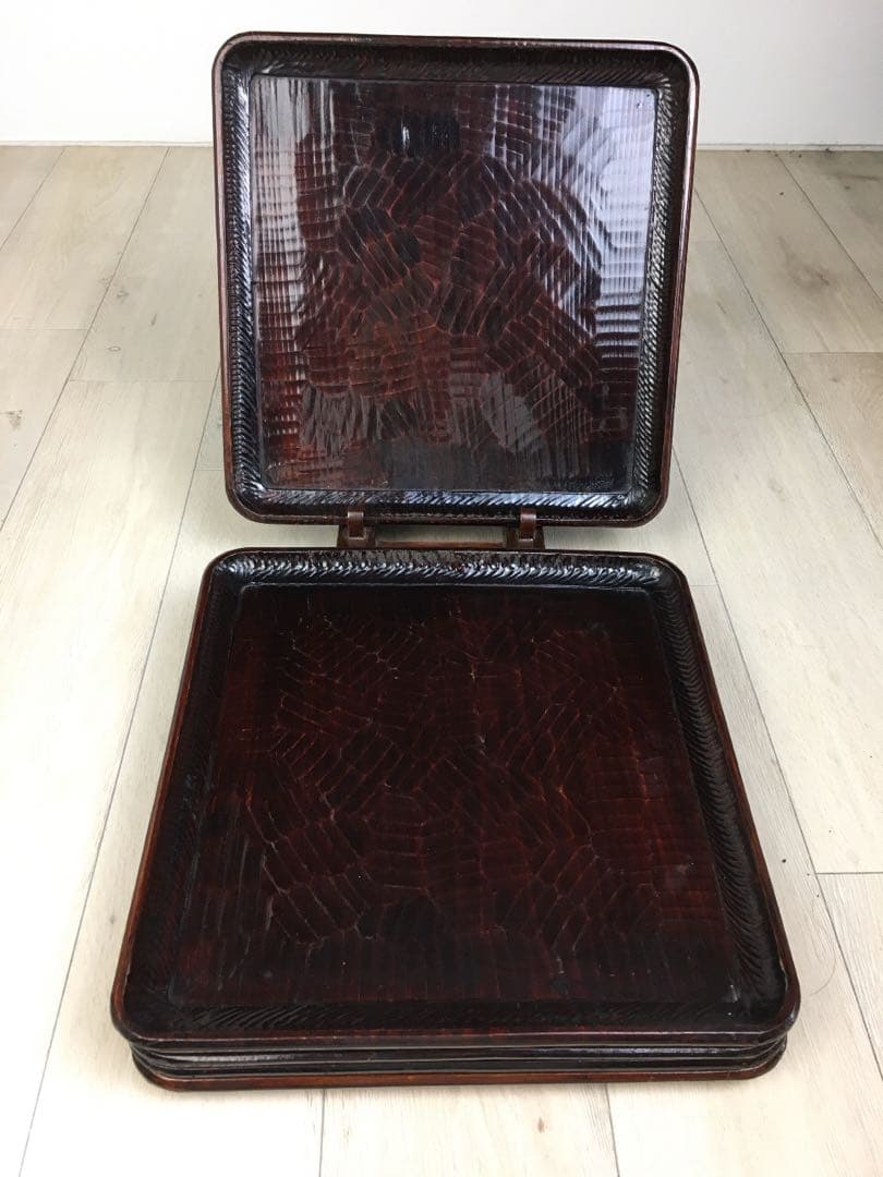 S234讃岐彫 四方盆 くり抜き盆 5客揃 懐石膳・茶懐石