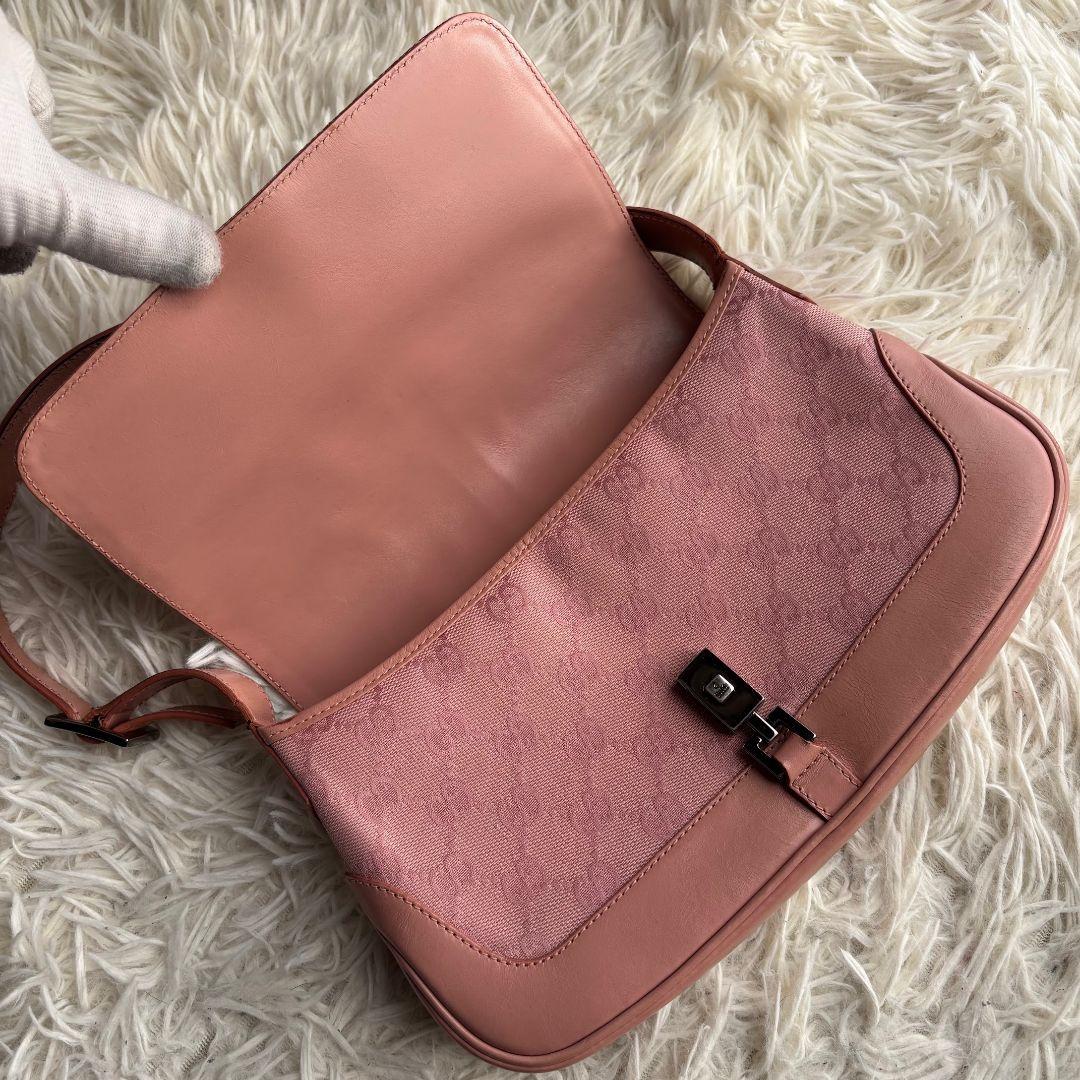 【激レア 良品】グッチ　ワンショルダーバッグ　ジャッキー　GG柄　ピンクベージュ