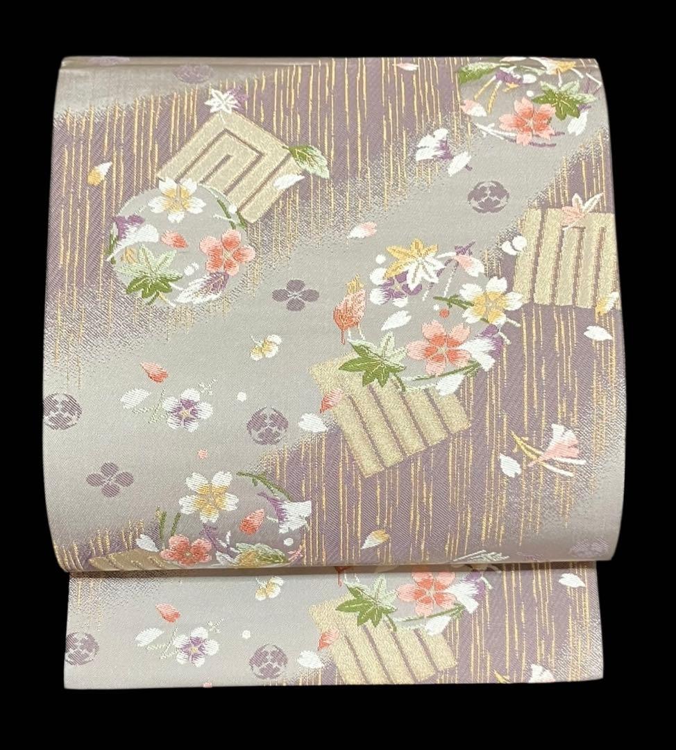 坂東三津五郎 袋帯 六通柄 正絹 源氏香 吹き寄せ 春秋 桜 未使用 イ6522