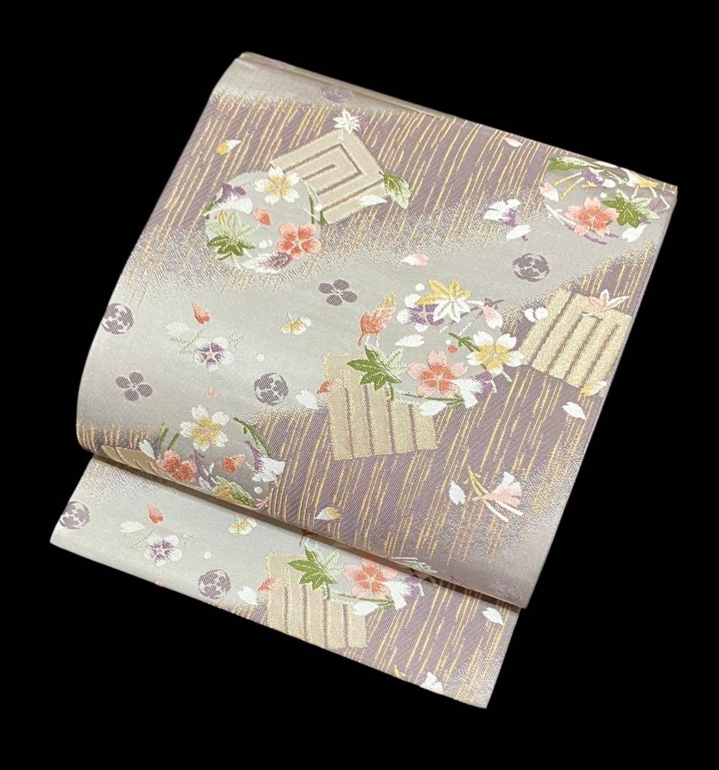 坂東三津五郎 袋帯 六通柄 正絹 源氏香 吹き寄せ 春秋 桜 未使用 イ6522