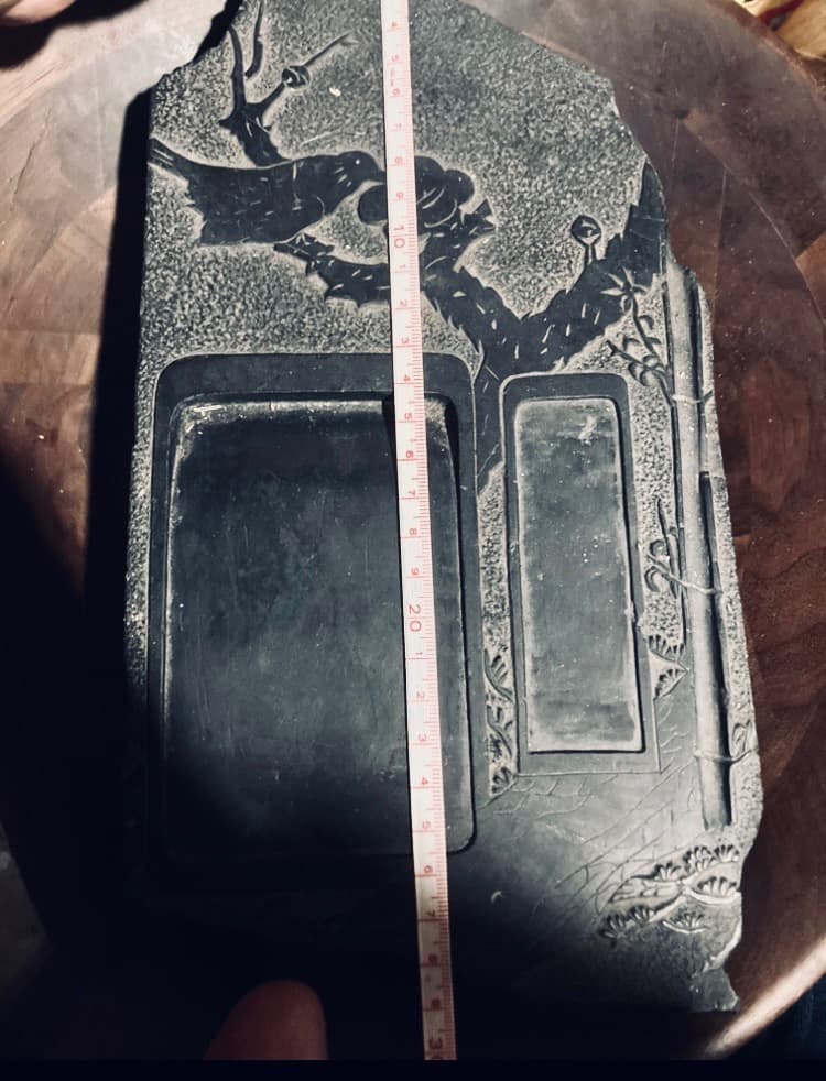 石製 硯箱 彫刻 花と鳥