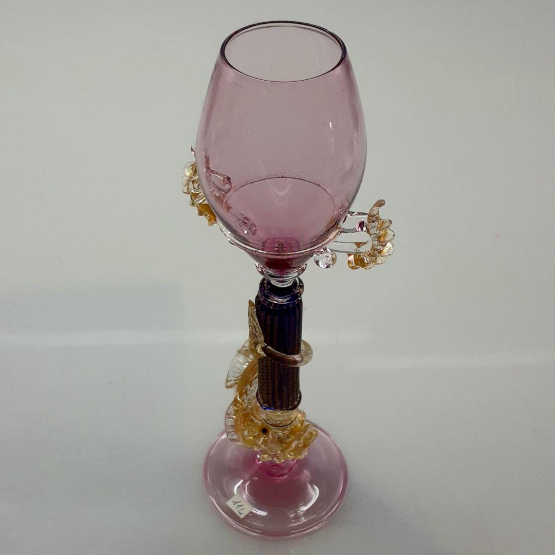 MURANO ムラノ 双耳飾り 金彩 ドルフィン モチーフ ピンク グラス